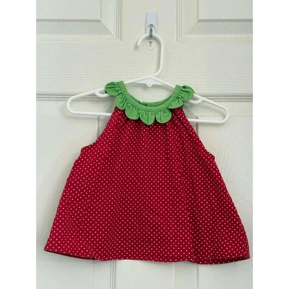 Gymboree Strawberry Dress 18-24 Months Red Polka Dot Green Collar Cotton Cute